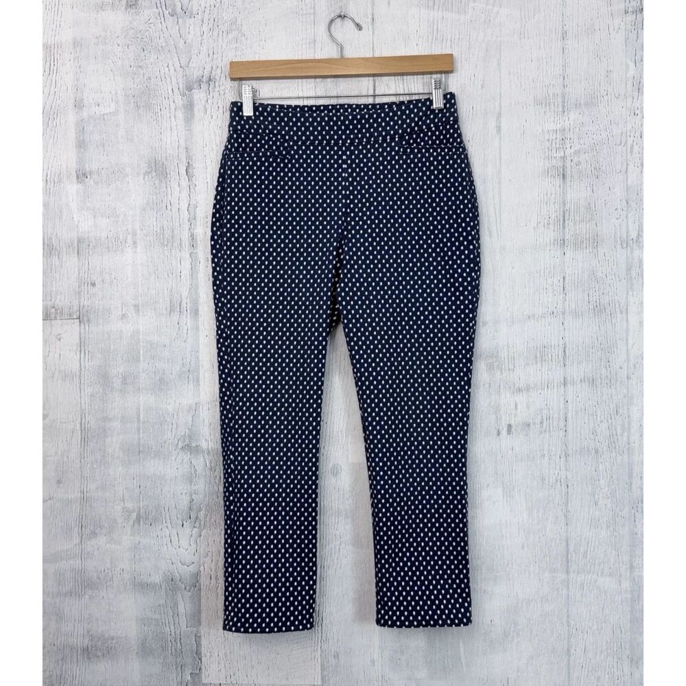Chico's Navy Polka Dot Pull On Cropped Pants Pockets Women's Sz 6 (Fit 28x23.5)